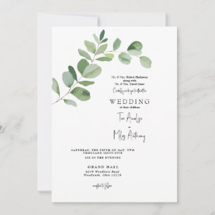 Einfache Eukalyptus-Moderne-Hochzeit beider Eltern Einladung