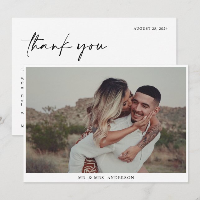 Einfache Extravagante Kalligrafie-Schwarz-Script-H Dankeskarte (Vorne/Hinten)