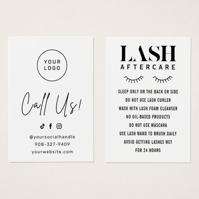 Einfache Eyelash-Extensions Lash Aftercare Card (Vorne & Hinten)
