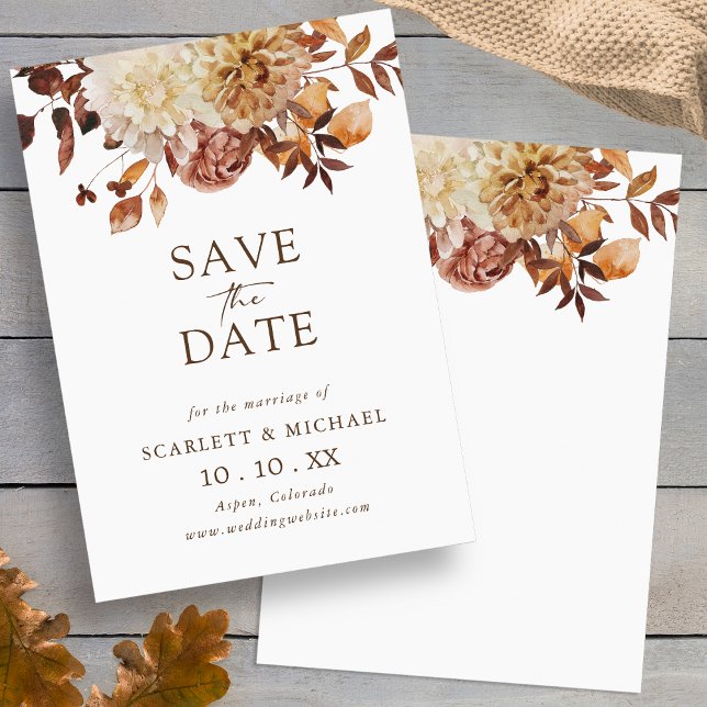 Einfache Fall Save-The-Date-Karte Save The Date (Simple Fall Watercolor Terracotta Floral Save The Date Card by Painted Paperie
)