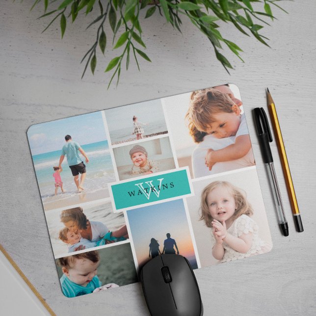 Einfache Familienfoto-Collage und Monogramm Mousepad (Von Creator hochgeladen)