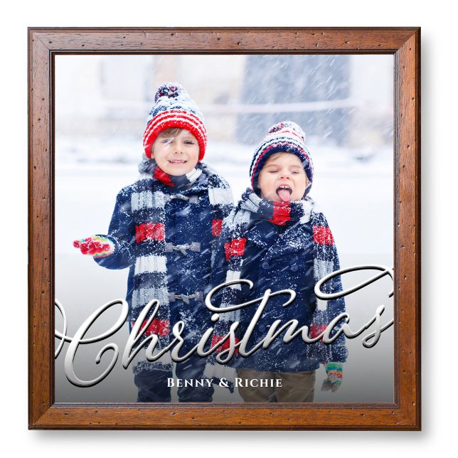 Einfache Familienfoto-Vorlage Weihnachten Fotodruck (Christmas script photo poster template, available in various sizes. )
