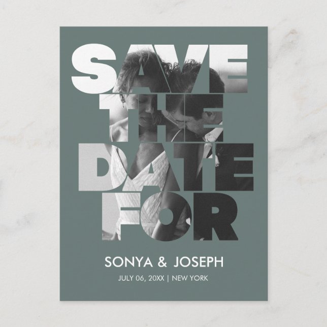 Einfache Farbe - Eleganter Text und Foto Save the  Postkarte (Vorderseite)