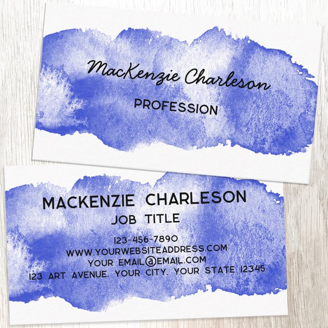 Einfache Farbe Pinsel Pinselstrich Blau Visitenkarte (Simple watercolor paint brushstroke custom text business card)