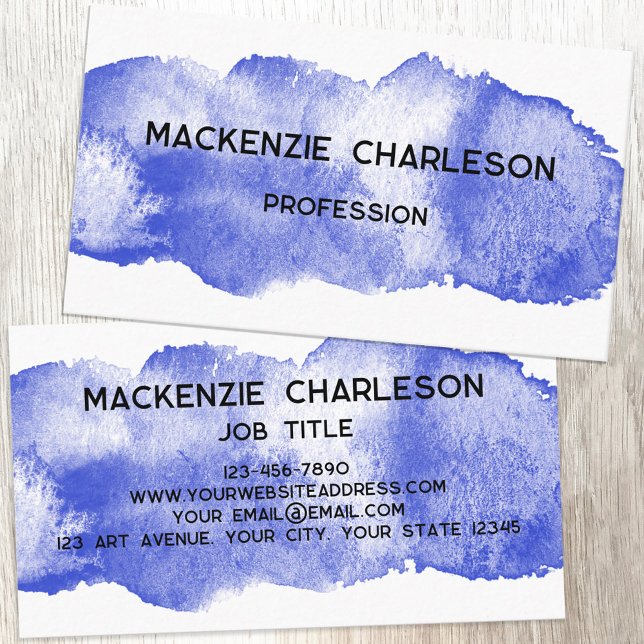 Einfache Farbe Pinsel Pinselstrich Blau Visitenkarte (Simple watercolor paint brushstroke custom text business card)
