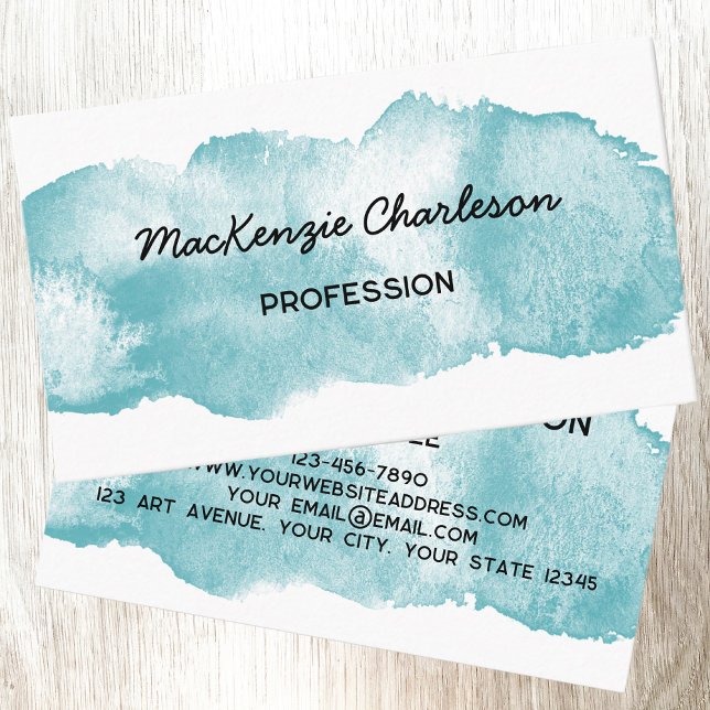 Einfache Farbe Pinsel Pinselstrich Türkis Aqua Visitenkarte (Simple watercolor brush stroke personalized custom text business card )