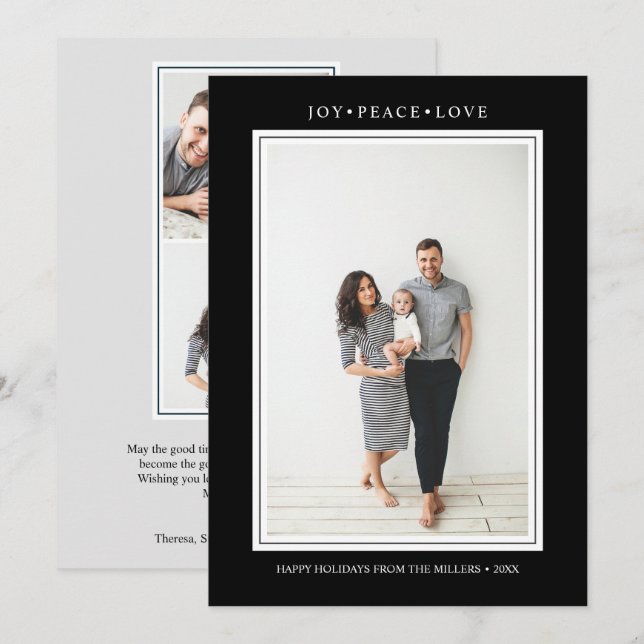 Einfache Farben | Schwarzes vertikales Multi-Foto Einladung (Vorne/Hinten)