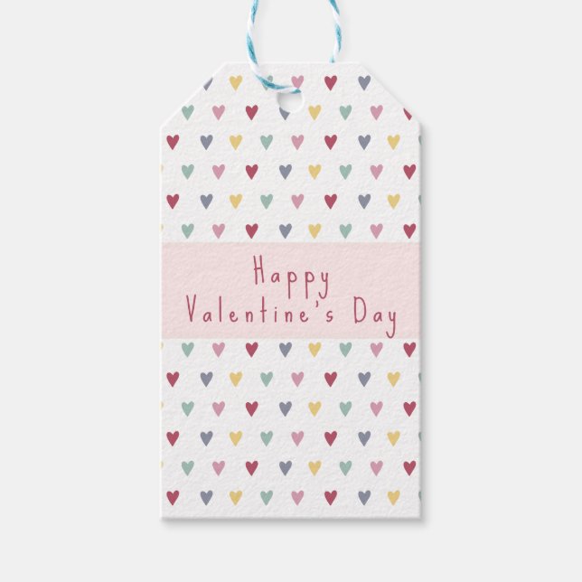 Einfache, farbenfrohe Herzchen VALENTINE'S DAY Geschenkanhänger (Vorderseite)