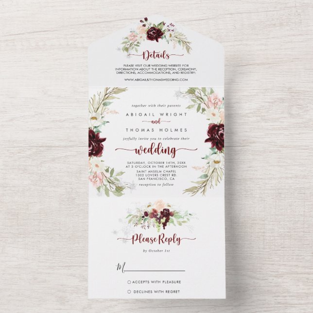 Einfache farbenfrohe klassische Blumenhochzeit All In One Einladung (Innen Boden)