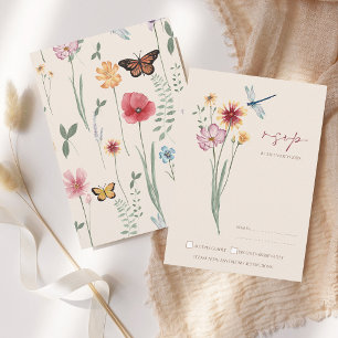 Einfache farbenfrohe Wildblume Blumenhochzeit RSVP Karte