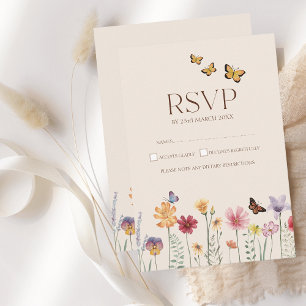 Einfache farbenfrohe Wildblume Blumenhochzeit RSVP Karte