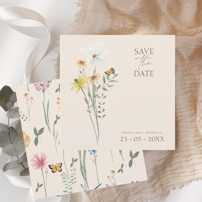 Einfache farbenfrohe Wildblume Blumenhochzeit Save The Date (Simple Colorful Wildflower Floral Wedding Save the Date Card)