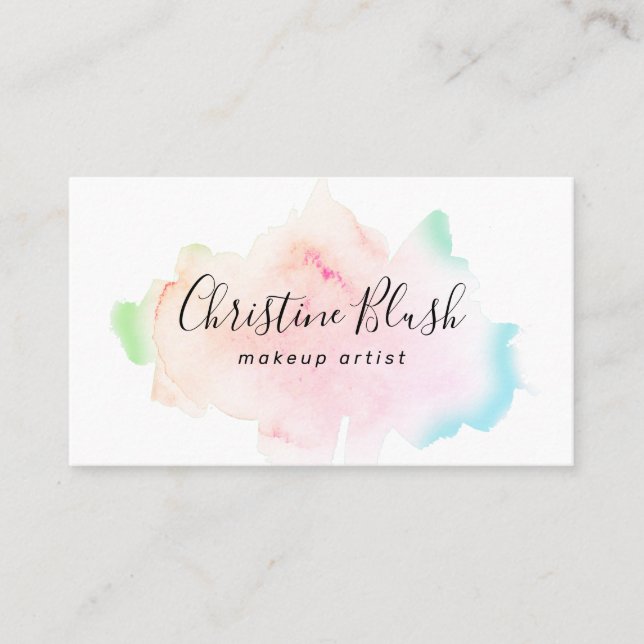 Einfache, farbige Pastell Watercolor Splash MUA Visitenkarte (Vorderseite)
