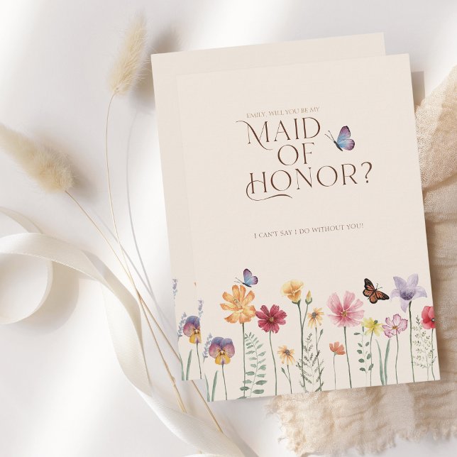 Einfache farbige Wildblume ist meine Trauzeugin Einladung (Simple Colorful Wildflower Floral Wedding Maid of Honor Card)