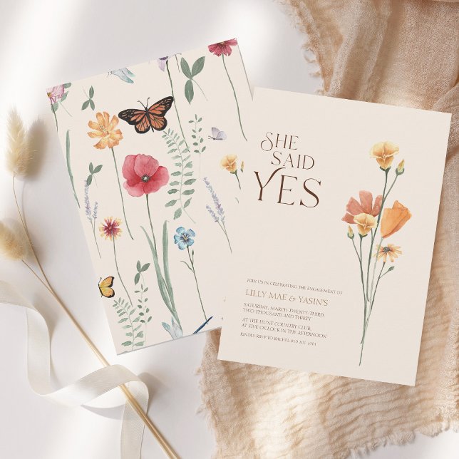 Einfache farbige Wildblume Sie sagte ja Verlobung Einladung (Simple Colorful Wildflower Floral Wedding She said Yes!)