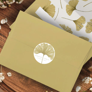 Einfache Faux-Gold-Ginkgo-Monogramm-Hochzeit Runder Aufkleber