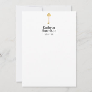 Einfache Faux-Gold-Schlüssel-Makler-Logo-Flat-Noti Mitteilungskarte