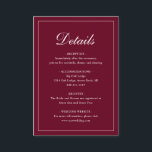 Einfache feierliche traditionelle Hochzeit im Burg Begleitkarte<br><div class="desc">Traditioneller Stil burgundy Hochzeitsgehäuse Karte mit einem einfachen Design mit "Details" in einer eleganten Kalligraphie in einem dünnen Rand. Die Vorlage ermöglicht Ihnen,  wichtige Informationen über Ihren besonderen Tag zu teilen. Dieses klassische Design ist perfekt für eine formelle Hochzeit.</div>