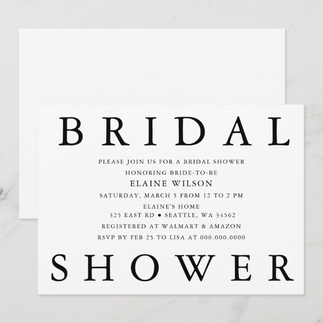 Einfache, fette Buchstaben Modernes Brautparty Einladung (Vorne/Hinten)