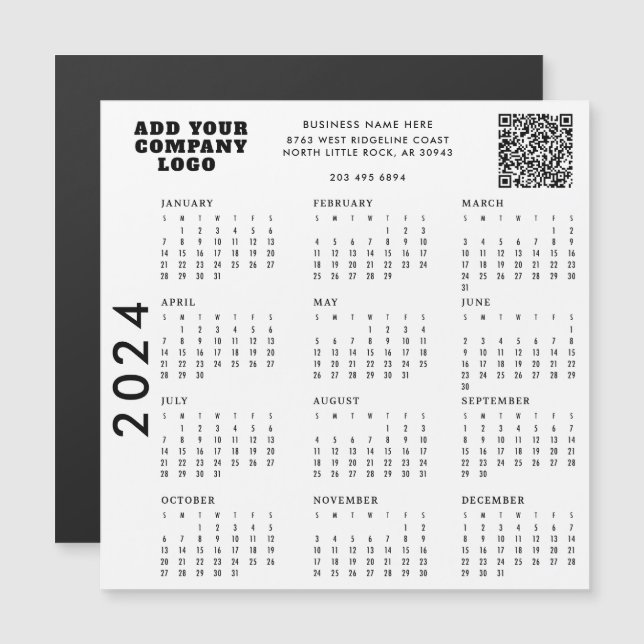 Einfache Firmenlogos 2024 Kalender Magnetkarte (Vorne/Hinten)