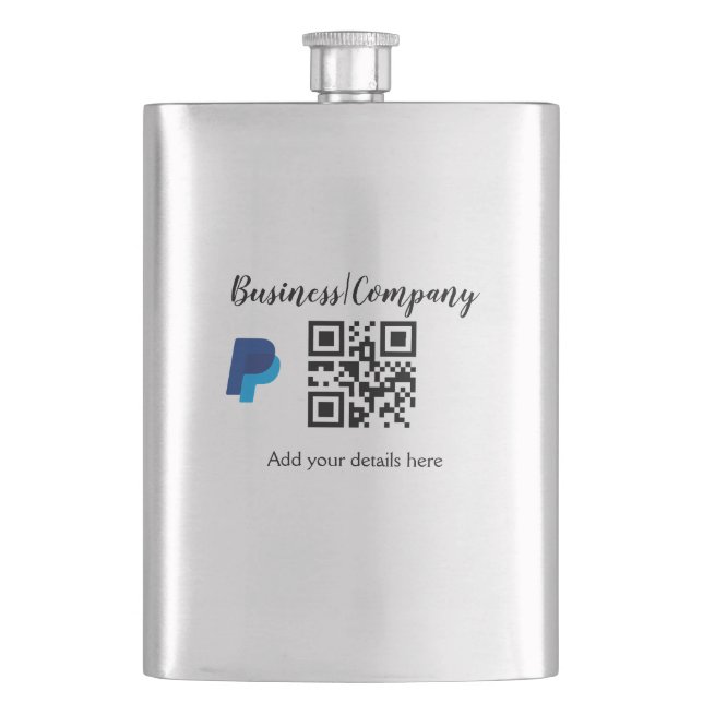 Einfache Firmenwebsite Barcode QR Name hinzufügen Flachmann (Vorderseite)