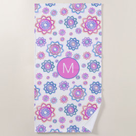 Einfache Floral Lotus Monogram Pink Pastell Green Strandtuch