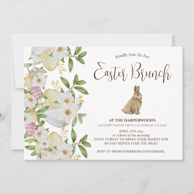 Einfache florale Aquarelljagd Osterbrunch Ei Einladung (Vorderseite)