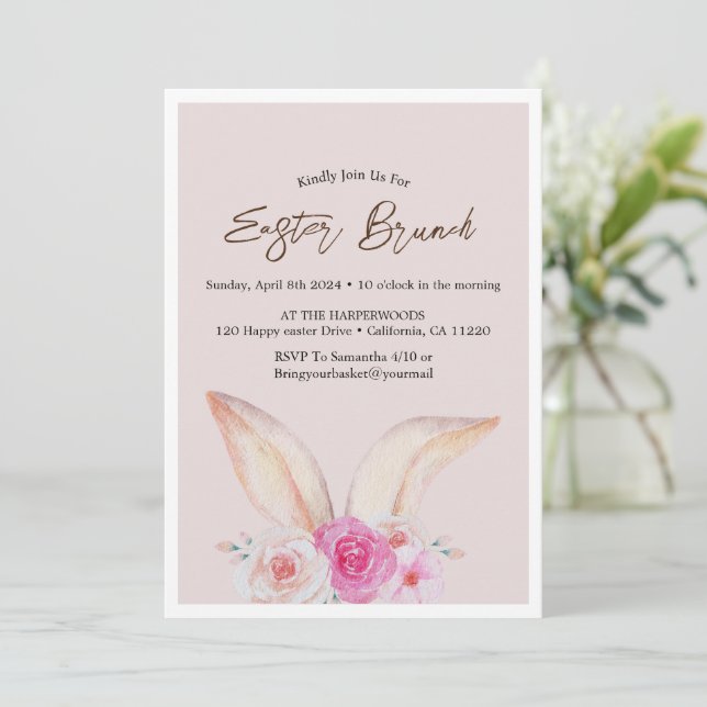 Einfache florale Aquarelljagd Osterbrunch Ei Einladung (Stehend Vorderseite)