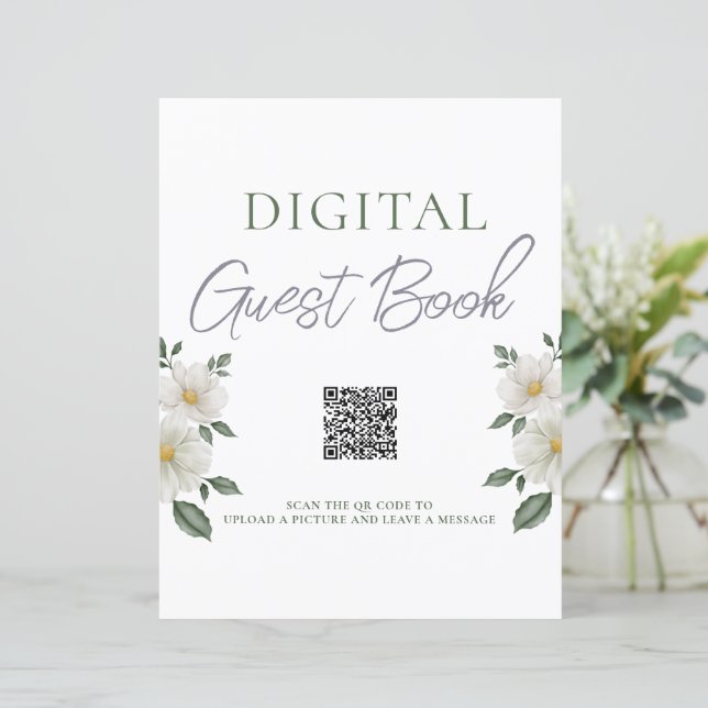 Einfache florale Digital Guest Book QR Code-Kennze (Stehend Vorderseite)