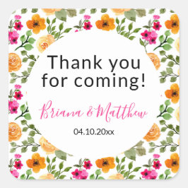 Einfache florale Elegante Script Gefallen Quadratischer Aufkleber