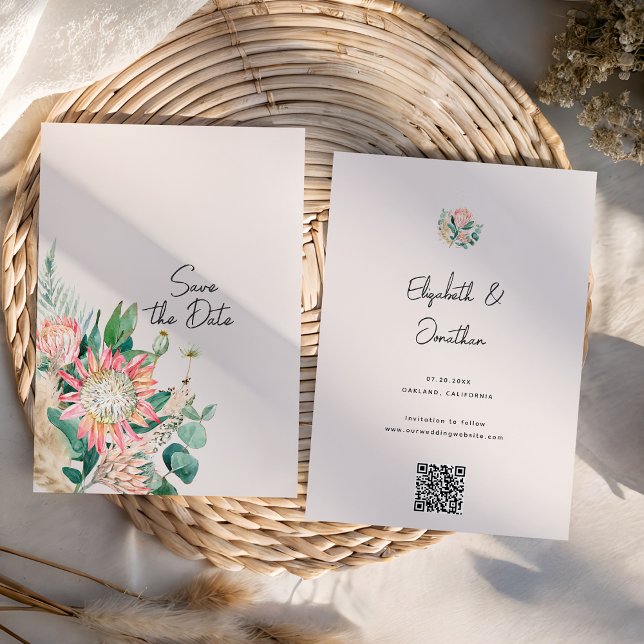 Einfache Florale Eukalyptus-Pampasgras-Protea Save The Date (Von Creator hochgeladen)