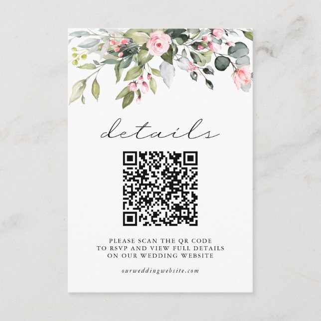 Einfache Florale Eukalyptusblätter QR-Code Hochzei Begleitkarte (Vorderseite)