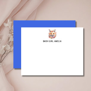 Einfache Florale Fuchs-Name-Nursery-Notizkarte Einladung