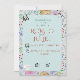 Einfache Florale Hochzeitseinladung Wasserfarbe Bl Einladung