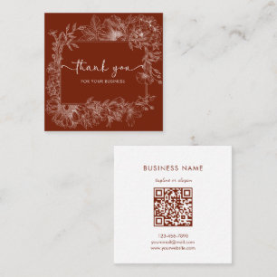 Einfache Florale Linien-Terrakotta-QR-Code-Dankesc Quadratische Visitenkarte