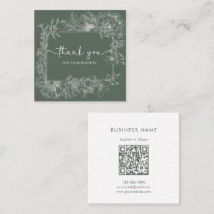 Einfache Florale Linienführung Gedämpft Grün QR-Co Quadratische Visitenkarte
