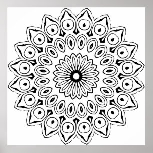 Einfache Florale Mandala-Malvorlage Fette Blütenbl Poster