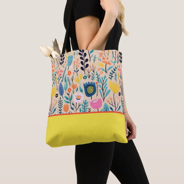 Einfache florale moderne Folklorekunst, Farbblock Tasche (Von Nahem)