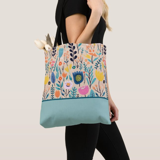 Einfache florale moderne Folklorekunst, Farbblock Tasche (Von Nahem)