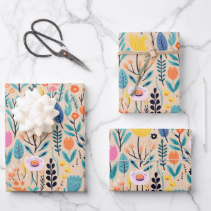 Einfache florale Moderne Volkskunst Illustration Geschenkpapier Set
