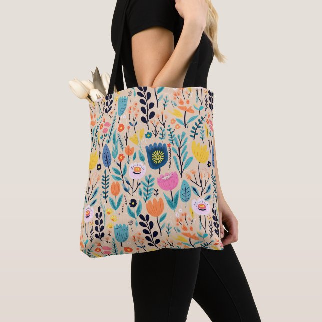 Einfache florale Moderne Volkskunst Illustration Tasche (Von Nahem)
