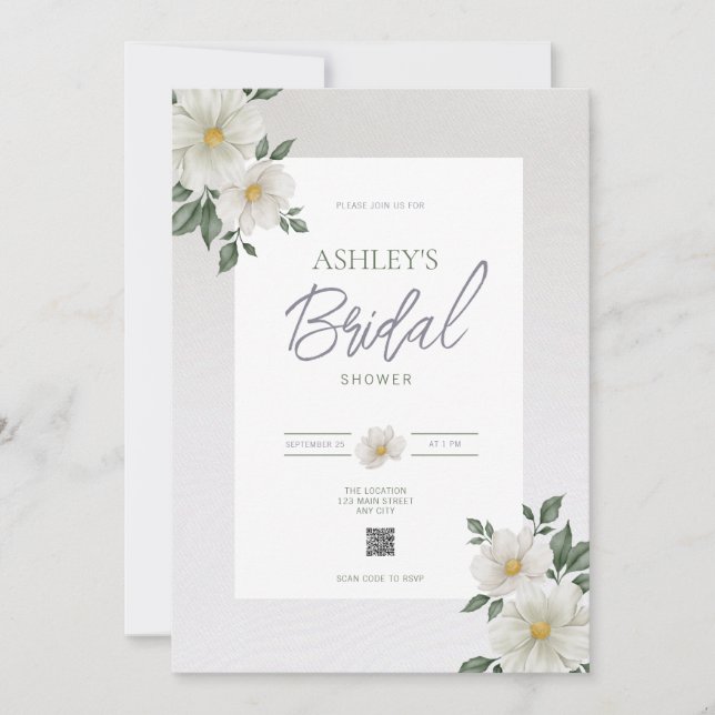 Einfache florale QR Code Bridal Dusche Einladung (Vorderseite)