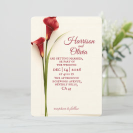 Einfache Florale Rote Calla-Lilie Hochzeit Einladung