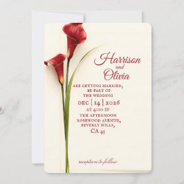 Einfache Florale Rote Calla-Lilie Hochzeit Einladung