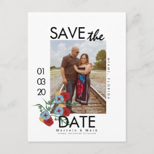 Einfache Florale Rote Save-The-Date-Fotos-Postkart Postkarte