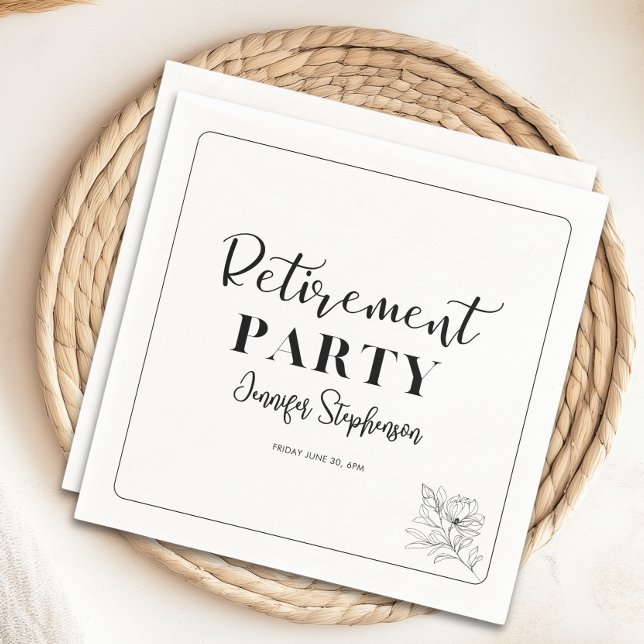 Einfache Florale Typografie Ruhestandsfeier Serviette (Simple Floral Typography Retirement Party Napkins
)