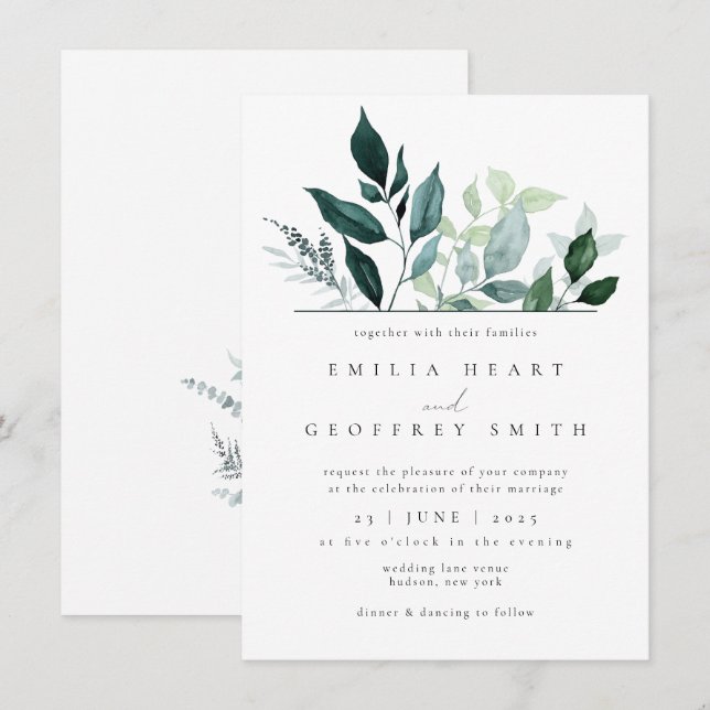 Einfache Foliage Blätter Garden Woodland Wedding Einladung (Vorne/Hinten)