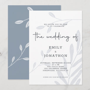 Einfache Foliage Dusty Blue Wedding Einladung
