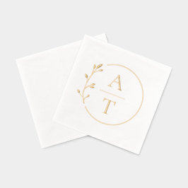 Einfache Foliage Elegant Monogram Hochzeit Servietten Mit Folie