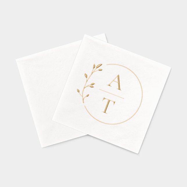 Einfache Foliage Elegant Monogram Hochzeit Servietten Mit Folie (Rückseite)